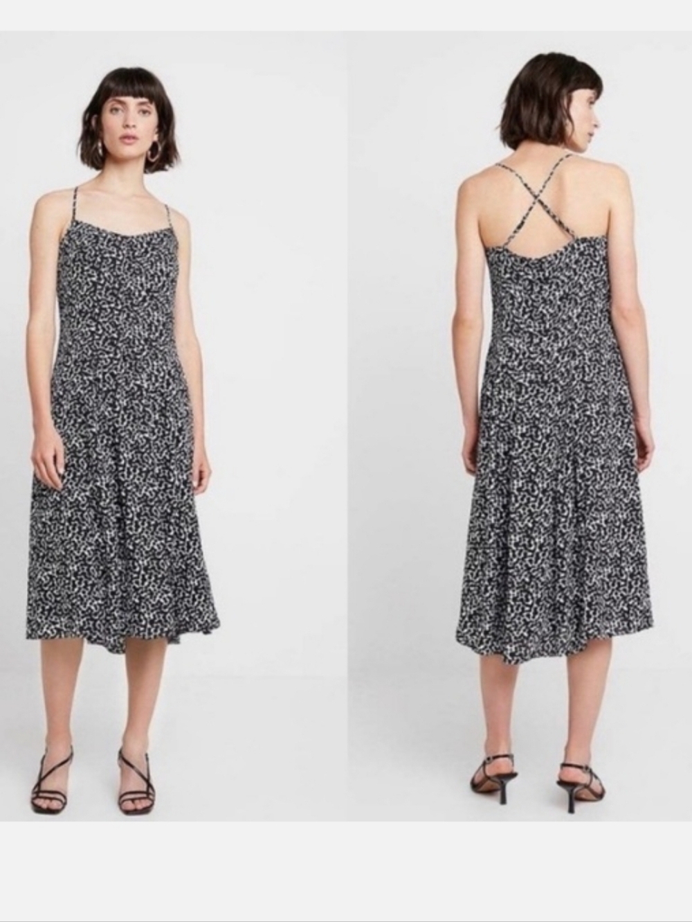 BANANA REPUBLIC BLACK & WHITE PRINT PINTUCK MIDI DRESS SZ 14